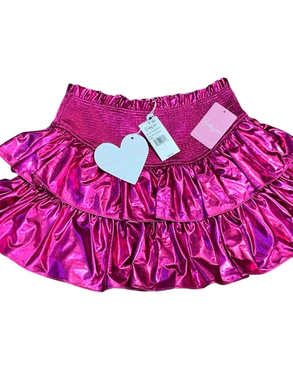 Buddy Love Pink Shimmer Mini Skirt Lined Shorts Ruffle Smocked NWT Girls Large
